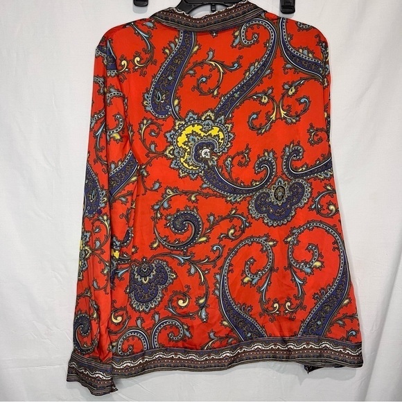 Nicole miller paisley print button down blouse size large orange purple - Picture 2 of 8